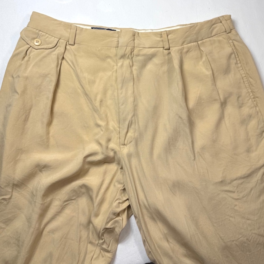 Polo Ralph Lauren Silk Pleated Wide Leg Chino Pants Mens 34x25‎ Khaki BOHO USA